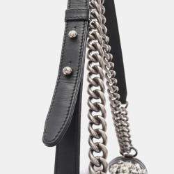 Pre Owned Chanel Black/White Leather Fabric Boy Chanel Chain Shoulder Bag 