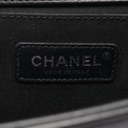 Pre Owned Chanel Black/White Leather Fabric Boy Chanel Chain Shoulder Bag 