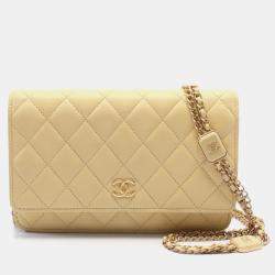Chanel Yellow Leather Wallet On Chain Shoulder Bag 