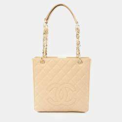 Chanel Beige Grained Calfskin Matelasse Pst Chain Tote Bag 
