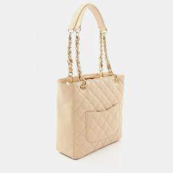 Chanel Beige Grained Calfskin Matelasse Pst Chain Tote Bag 