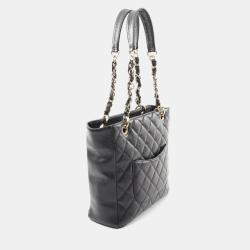 Chanel Black Leather Matelasse Pst Tote Chain Shoulder Bag 