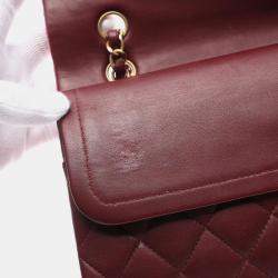 Pre Owned Chanel Bordeaux Lambskin Classic Flap Chain Shoulder Bag 