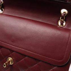 Pre Owned Chanel Bordeaux Lambskin Classic Flap Chain Shoulder Bag 