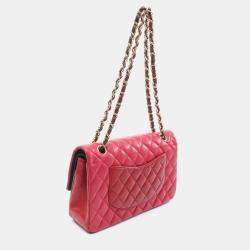 Pre Owned Chanel Bordeaux Lambskin Classic Flap Chain Shoulder Bag 