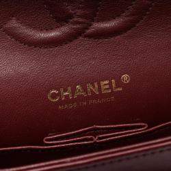 Pre Owned Chanel Bordeaux Lambskin Classic Flap Chain Shoulder Bag 
