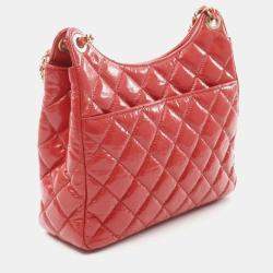 Pre Owned Chanel Red Patent Leather Hobo Chain Shoulder Bag