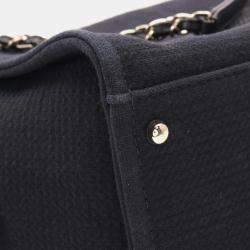 Pre Owned Chanel Navy Blue Canvas Leather Deauville Chain Shoulder Bag 