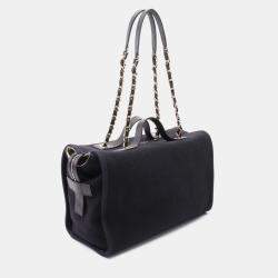 Pre Owned Chanel Navy Blue Canvas Leather Deauville Chain Shoulder Bag 