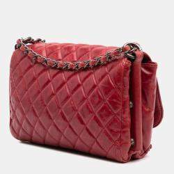 Pre Owned Chanel Red Calfskin  Quilted Glazed Soft Boy Flap Bag