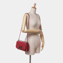 Pre Owned Chanel Red Calfskin  Quilted Glazed Soft Boy Flap Bag