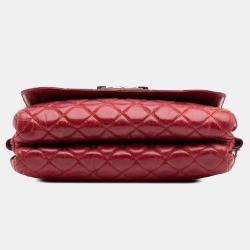 Pre Owned Chanel Red Calfskin  Quilted Glazed Soft Boy Flap Bag