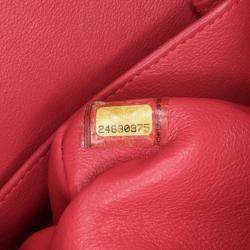 Pre Owned Chanel Red Lambskin Classic Chevron Medium Double Flap