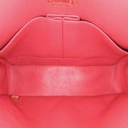 Pre Owned Chanel Red Lambskin Classic Chevron Medium Double Flap