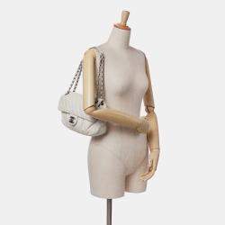 Pre Owned Chanel White Iridescent Calfskin Chic Quilt Large Flap Bag