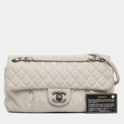 Pre Owned Chanel White Iridescent Calfskin Chic Quilt Large Flap Bag