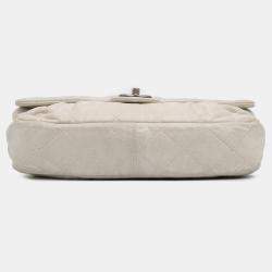 Pre Owned Chanel White Iridescent Calfskin Chic Quilt Large Flap Bag