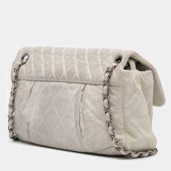 Pre Owned Chanel White Iridescent Calfskin Chic Quilt Large Flap Bag