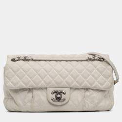 Pre Owned Chanel White Iridescent Calfskin Chic Quilt Large Flap Bag