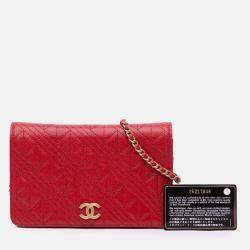 Chanel Red Caviar CC Mixed Quilt Wallet On Chain