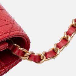 Chanel Red Caviar CC Mixed Quilt Wallet On Chain