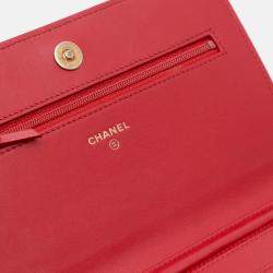 Chanel Red Caviar CC Mixed Quilt Wallet On Chain