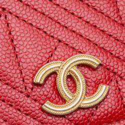 Chanel Red Caviar CC Mixed Quilt Wallet On Chain