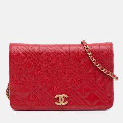 Chanel Red Caviar CC Mixed Quilt Wallet On Chain
