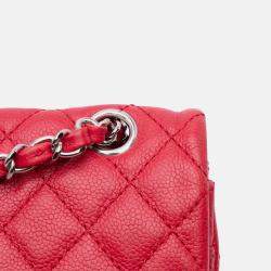 Pre Owned Chanel Red Classic Caviar Double Medium Flap Bag