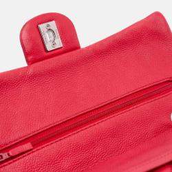 Pre Owned Chanel Red Classic Caviar Double Medium Flap Bag
