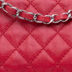 Pre Owned Chanel Red Classic Caviar Double Medium Flap Bag