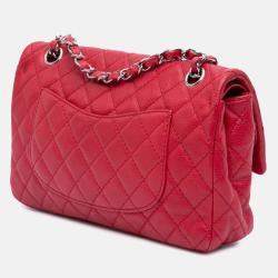 Pre Owned Chanel Red Classic Caviar Double Medium Flap Bag