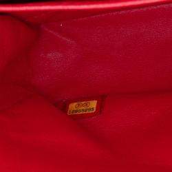 Pre Owned Chanel Red Classic Caviar Double Medium Flap Bag