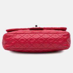 Pre Owned Chanel Red Classic Caviar Double Medium Flap Bag