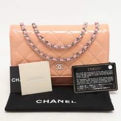 Chanel Pink Quilted Patent Leather CC Wallet On Chain