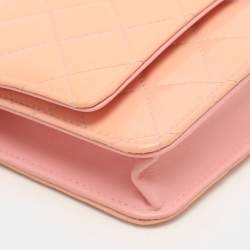Chanel Pink Quilted Patent Leather CC Wallet On Chain