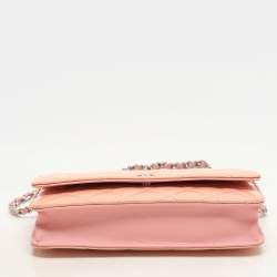 Chanel Pink Quilted Patent Leather CC Wallet On Chain