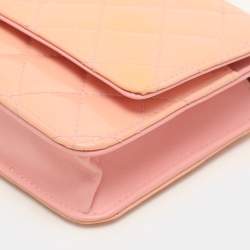 Chanel Pink Quilted Patent Leather CC Wallet On Chain