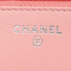 Chanel Pink Quilted Patent Leather CC Wallet On Chain