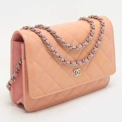 Chanel Pink Quilted Patent Leather CC Wallet On Chain