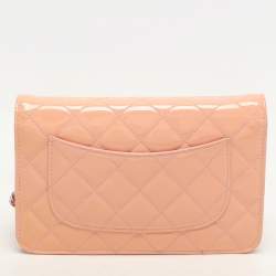 Chanel Pink Quilted Patent Leather CC Wallet On Chain