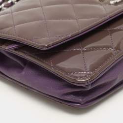 Chanel Purple Quilted Patent Leather CC Wallet On Chain