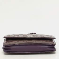 Chanel Purple Quilted Patent Leather CC Wallet On Chain