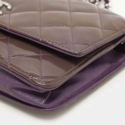 Chanel Purple Quilted Patent Leather CC Wallet On Chain