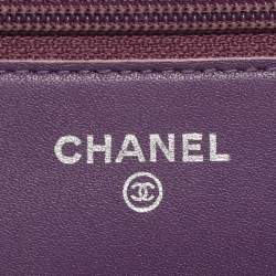 Chanel Purple Quilted Patent Leather CC Wallet On Chain