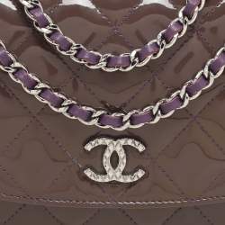 Chanel Purple Quilted Patent Leather CC Wallet On Chain