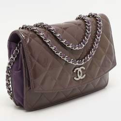 Chanel Purple Quilted Patent Leather CC Wallet On Chain