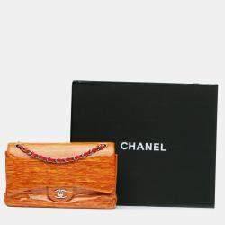 Chanel Orange Classic Patent Stiped Double Jumbo Flap Bag