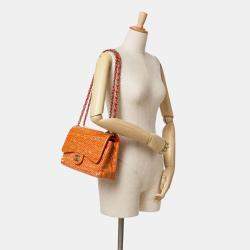 Chanel Orange Classic Patent Stiped Double Jumbo Flap Bag