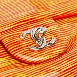 Chanel Orange Classic Patent Stiped Double Jumbo Flap Bag